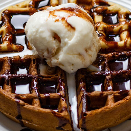 Waffles served with Ice Cream & Syrup